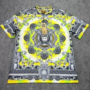 Prestige Original T Shirt Mens XL Yellow Baroque Medusa Print Stretch NWT